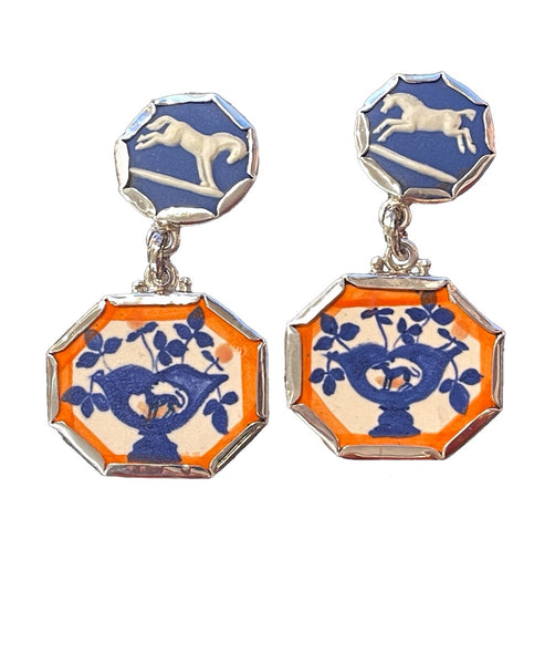Leaping pony floral bloom earrings
