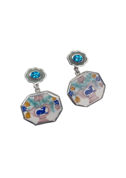 Blue topaz and vase earrings