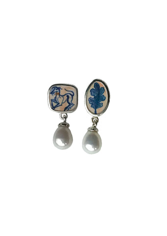 Mismatch whippet & oak earrings