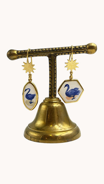 Mismatch swan celestial earrings