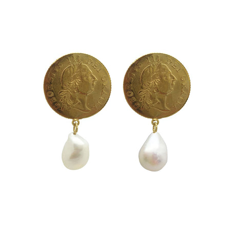 large Coin and Pearl Earrings