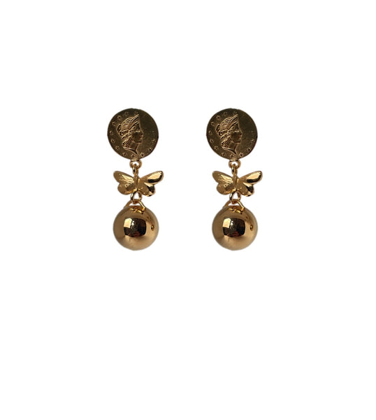 Butterfly and Orb earrings.