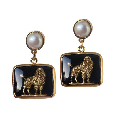 Pearl and poodle earrings